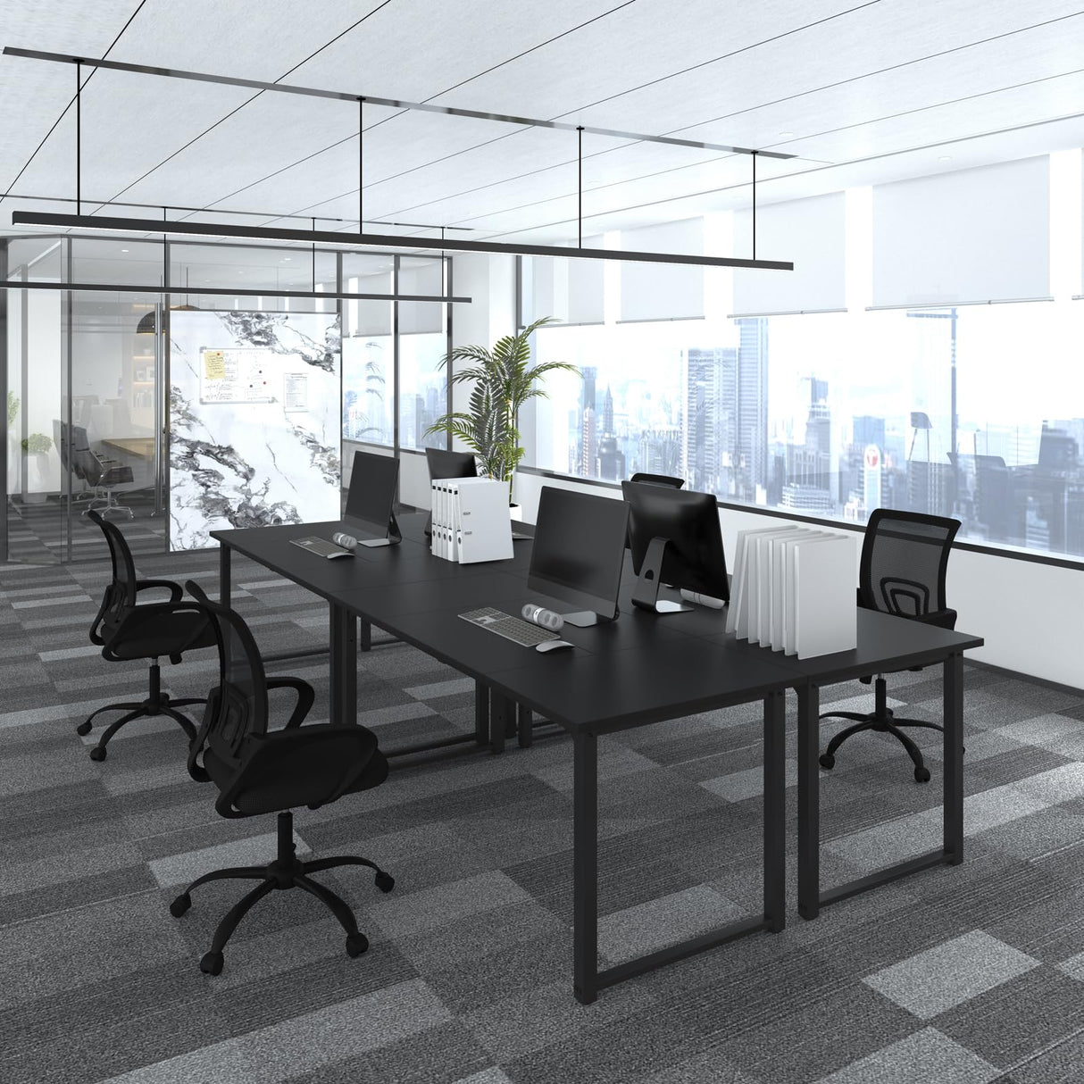 Bonzy Home 12FT Conference Table, Modern Large Meeting Table Office Desks for 16 Person, Long Rectangle Table with Sturdy Metal Frame, 4PCS, 142" D x 64" W x 30" H, Black Bonzy Home