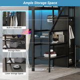 MAKIAAP Full Metal Loft Bed with Desk, Wardrobe & Storage Stairs – Heavy Duty Frame with LED Lights & Charging Station, Space-Saving Design for Adults & Teens (Black, Full) MAKIAAP