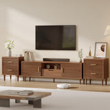 Syvella Mid Century Modern TV Stand for 55/60/65 inch TV, Farmhouse TV Stand, Fluted Entertainment Center with Storage, TV and Media Consol for Living Room (Dark Brown, 59") Syvella