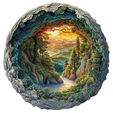 Jollitot Wooden Puzzles, 3D Cave Forest Puzzle 200 Pieces, Unique Animal Shaped Wood Challenging Jigsaw Puzzles Gifts for Adults, 11.4x11.3in Jollitot