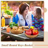 Hushee 3 Pcs Small Round Keys Basket for Entryway Woven Bowl Basket Rattan Wicker Round Tray Organizing for Keys Wallet Cell Phone Tabletop Serving Fruit Food Holder Decorative Table Storage Hushee