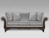 Roundhill Furniture Hernen Carved Wood Frame Sofa and Loveseat Set, Gray Roundhill Furniture