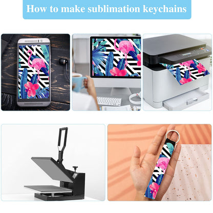 Sublimation Wristlet Keychain Black Neoprene Wristlet Strap Sublimation Wrist Lanyard Keychain Holder for DIY Crafts Girls (30 Pieces)