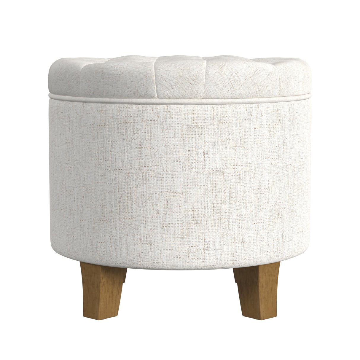 HomePop Home Decor | Upholstered Round Tufted Foot Rest Ottoman | Ottoman with Storage for Living Room & Bedroom | Decorative Home Furniture, Cream Textured Solid HomePop