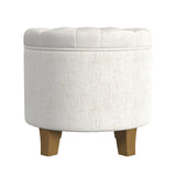 HomePop Home Decor | Upholstered Round Tufted Foot Rest Ottoman | Ottoman with Storage for Living Room & Bedroom | Decorative Home Furniture, Cream Textured Solid HomePop