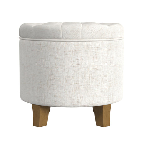 HomePop Home Decor | Upholstered Round Tufted Foot Rest Ottoman | Ottoman with Storage for Living Room & Bedroom | Decorative Home Furniture, Cream Textured Solid HomePop
