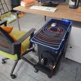 IRONKOM Adjustable Computer Tower Stand, 2-Tier ATX-Case CPU Holder Cart, Underdesk Mobile PC Standing Table, Gaming Accessories w Wheels & Mouse Pad w/Light, carben Fiber Finish, with sockets,Hooks IRONKOM