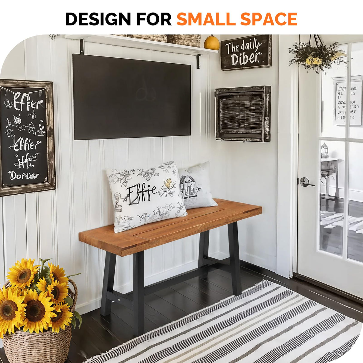 VINGLI Outdoor Bench with Metal Legs Rustic, Wood Dining Bench Indoor Outdoor Porch Benches for Yard Garden Dining (40in) VINGLI