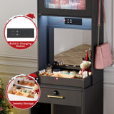 NUNU LAB 3 in 1 Vanity Desk with Mirror and Lights, Tall Makeup Vanity Set with Flip-up Mirror, Jewelry Box, Charging Station, LED Vanities Dressing Table for Small Spaces Bedroom Checkroom NUNU LAB