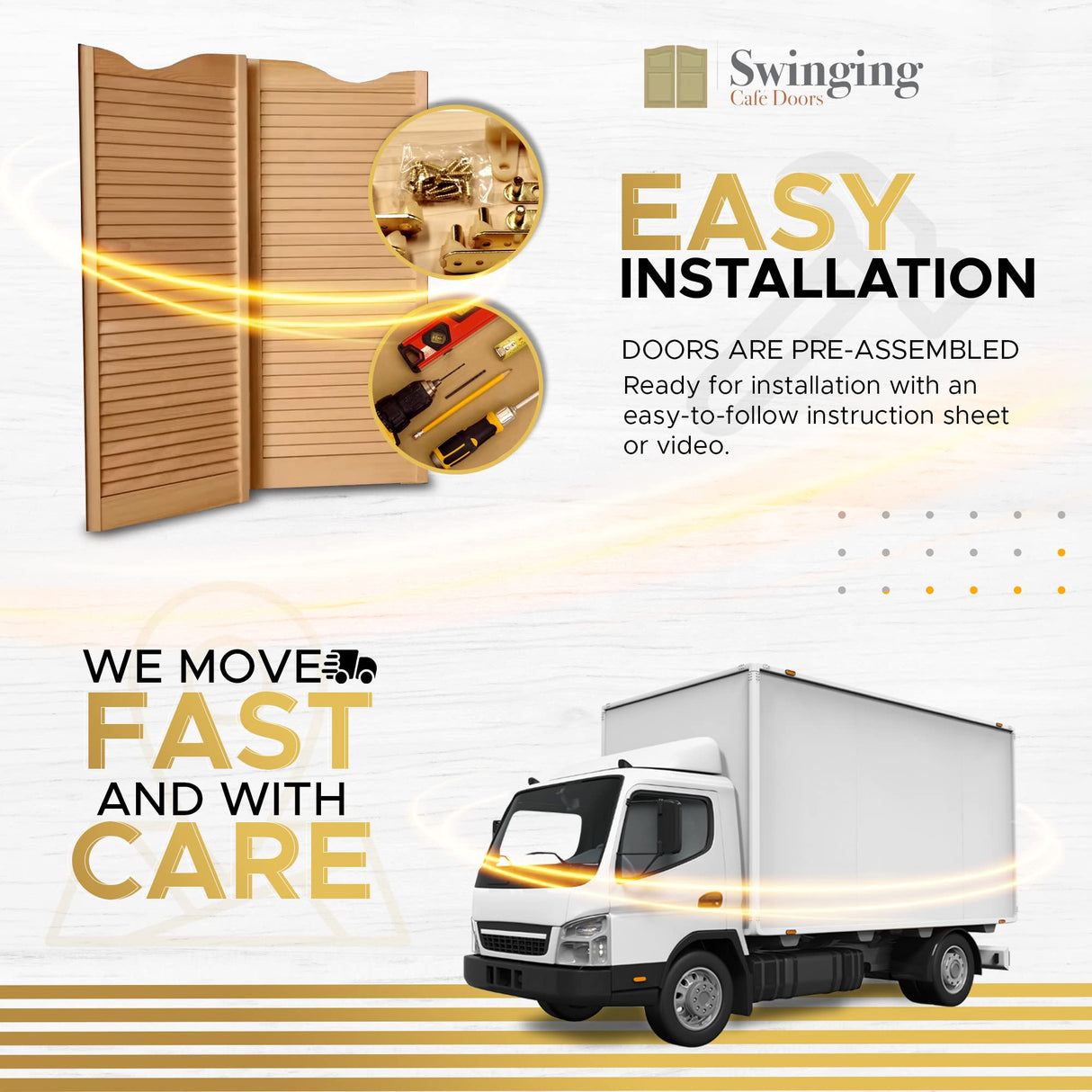 Swinging Cafe Doors Louvered Door Swing - Premade Interior Door with 1-1/8" Thick Solid Pine Wood, Pre-Sanded Wooden Saloon Doors, Stylish Western Swinging Doors, Brass Hardware (36" x 42") Swinging Cafe Doors