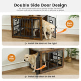 Gardner Pet Dog Crate Furniture for Medium Dogs, 32.7 Inch Dog Kennel Indoor, Wooden Dog Cage End Table with 2 Removable Bowls, Heavy Duty Dog Crate, Rustic Brown Gardner Pet