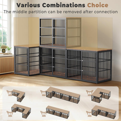 Lyromix 48'' Dog Crate Furniture with 3 Doors,Wooden Dog Crate End Table Heavy Duty Indoor Combination Dog Cage for Medium to Large Dogs, Multiple Units Can be Combined Lyromix
