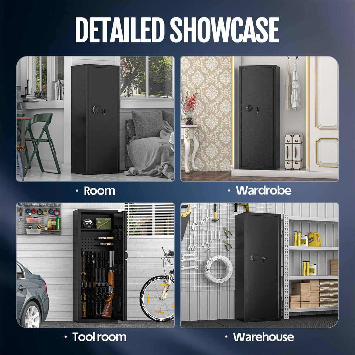 KAER 12-16 Biometric Gun Safe - Large Gun Safe for Rifles and Pistols Quick Access Fingerprint Rifle Safe Home Gun Cabinet for Shotguns with Digital Keypad, Removable Shelf, Gun Racks (Unassembled) KAER