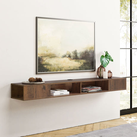 WAMPAT TV Stand with LED Lights for 65/70/75 inch TVs, Wall Mounted Shelf Under TV Cabinet, Entertainment Center Media Console with Storage for Living Room and Bedroom, Brown WAMPAT