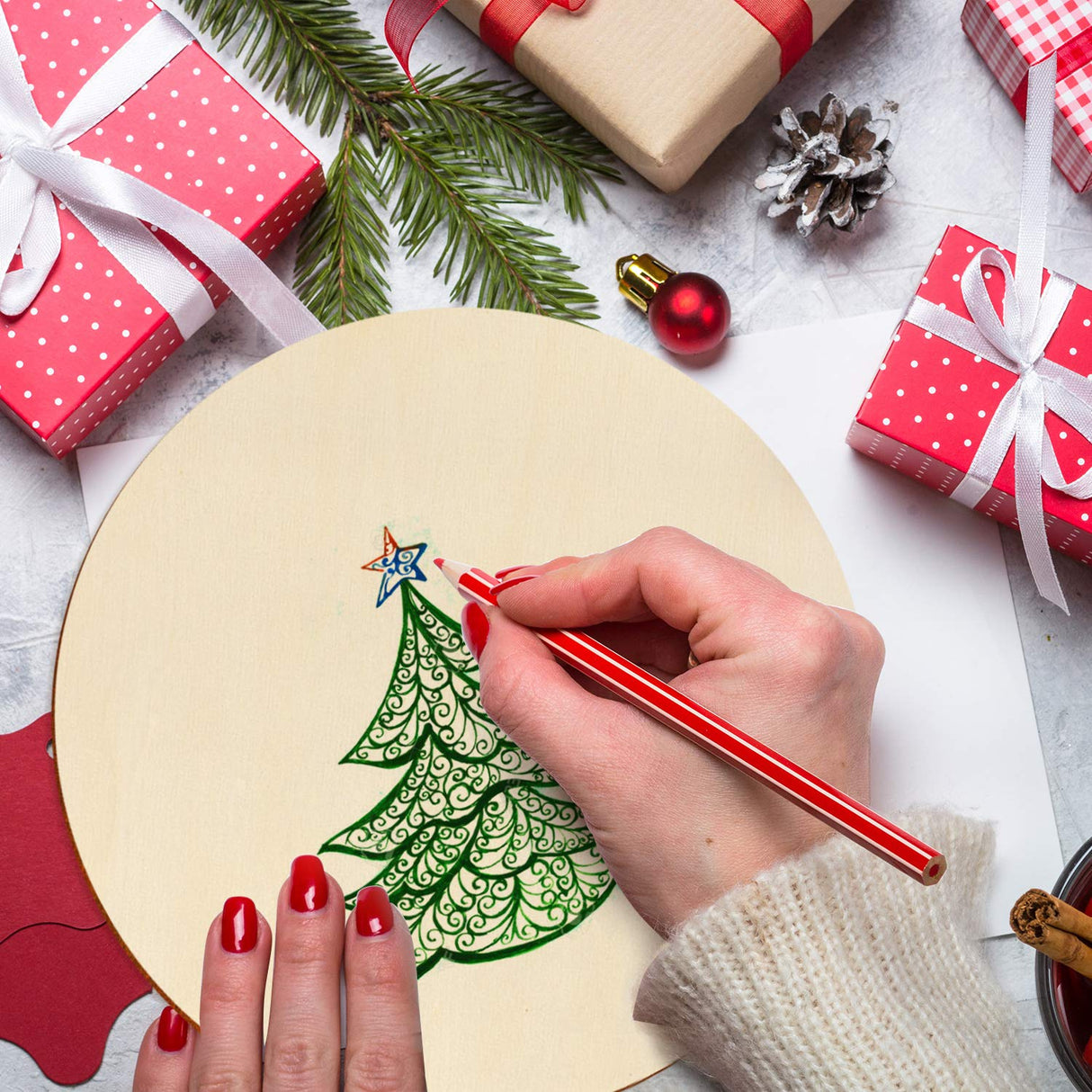 Coopay 20 Pieces 8 Inch Wooden Circles, Unfinished Round Wood Slices Natural Wooden Cutouts for Door Hanger, Painting, Wedding, Home Decoration DIY Wood Craft Supplies Coopay