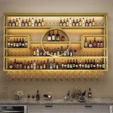 Floating Bar Shelves Wine Rack Wall Mounted Liquor Bottle Display Shelf with Hanging Wine Glass Rack Liquor Cabinet Bar for Home Whiskey Shelf for Cafe Kitchen Living Room Restaurant(Gold,16 Generic