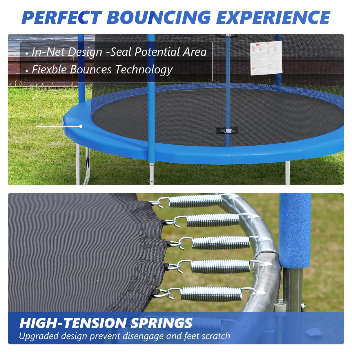 8FT Trampoline with Safety Enclosure Net Combo Bounce Jump Outdoor Fitness Trampoline PVC Spring Cover Padding for Kids FDW