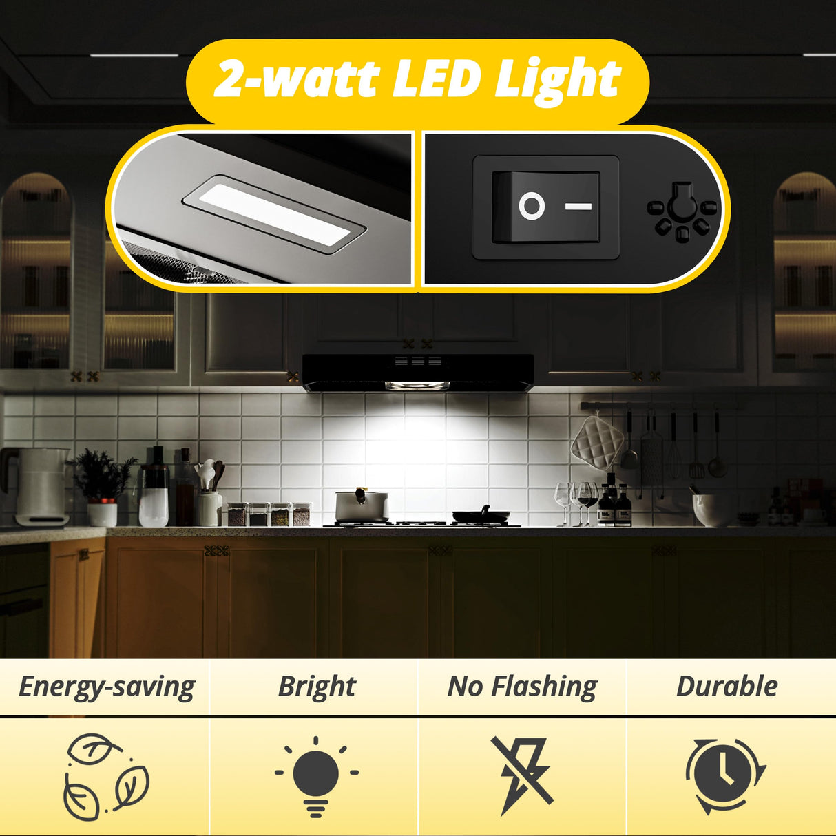 FIREGAS Black Range Hood 36 inch Under Cabinet, Ducted/Ductless Convertible Kitchen Hood, Black Painted Stainless Steel Vent Hood with LED Light,2 Speed Exhaust Fan FIREGAS