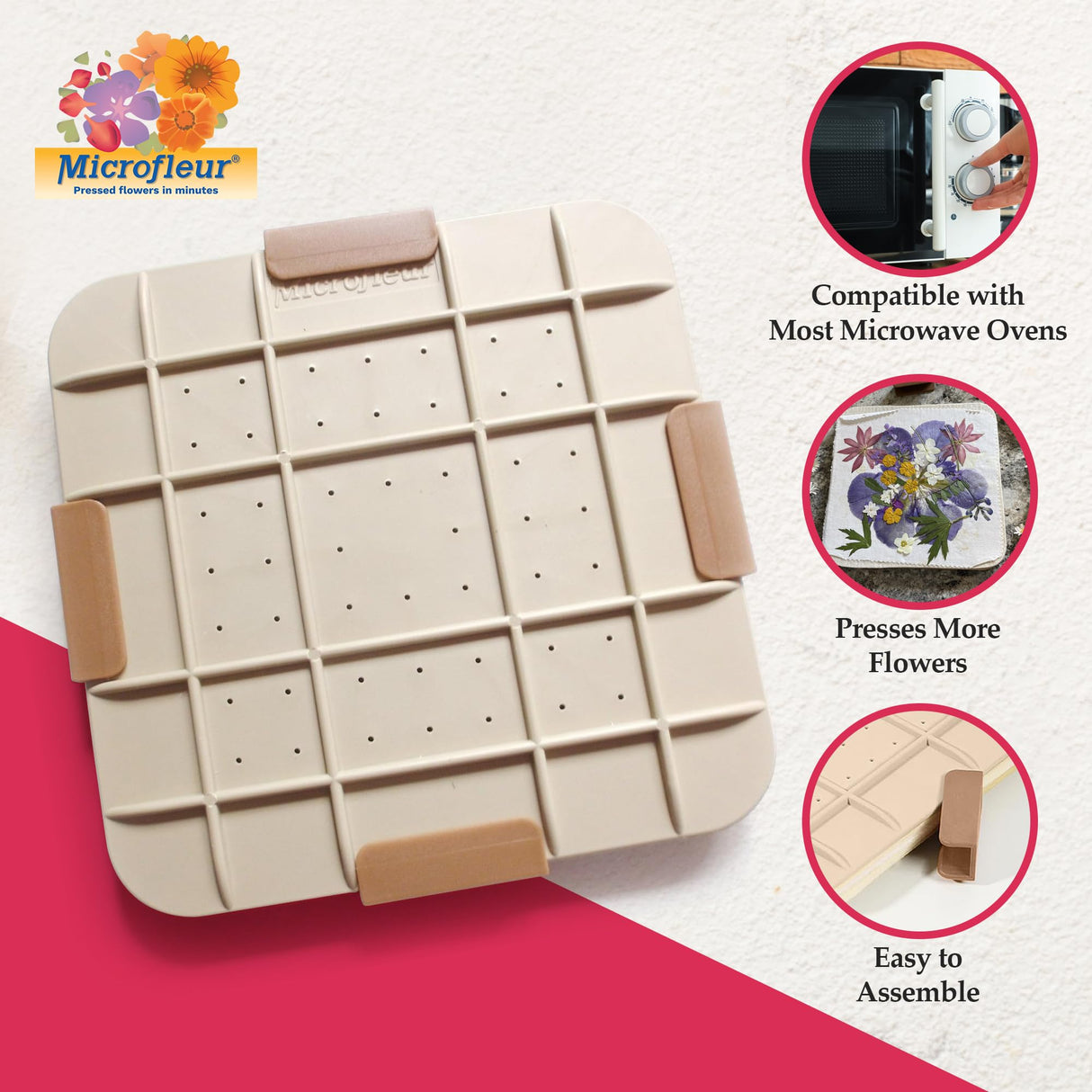 Microfleur Max Art Flower Presser Kit – Quick & Easy Pressing with Washable Cloth, Vibrant Color Retention, Fits Most Microwaves, 9" (23 cm) Microfleur