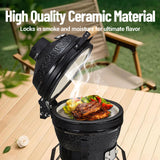 GarveeLife 13-Inch Portable Ceramic Charcoal Grill with Grill Stand, Egg Shaped Ceramic Charcoal Grill w 10.6" Stainless Steel Cooking Grate, Heat Deflectors and Ash Tool for Outdoor Barbecue, Baking GarveeLife