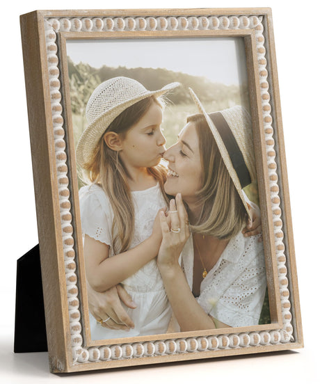 SUMGAR 5x7 Picture Frames 7x5 Photo Frame White Wood Farmhouse Boho Wall Mounted Shabby Chic Display for Desk Birthday Friend Gifts for Christmas with Decorative Distressed Pine Beads SUMGAR