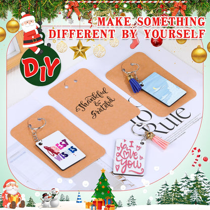 JNENERY Sublimation Keychain Blanks Bulk, 180PCS Rectangle Sublimation Blanks, MDF Keychain Blank Double Sided with Key Rings and Tassels for DIY Crafting