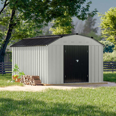 Patiowell 10 X 12 FT Barn Style Metal Storage Shed for Outdoor, Steel Yard Shed with Design of Lockable Doors, Utility and Tool Storage for Garden, Backyard, Patio, Outside Use