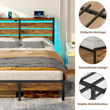 Rolanstar Bed Frame King Size with USB Charging Station, LED Bed Frame with Wood Storage Headboard, Rustic Brown Metal Platform Bed with Under Bed Storage, No Box Spring Needed, Noise Free Rolanstar