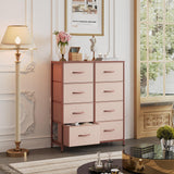 WLIVE Fabric Dresser for Bedroom, Tall Dresser with 8 Drawers, Storage Tower with Fabric Bins, Double Dresser, Chest of Drawers for Closet, Playroom, Dormitory, Pink and Rose Gold WLIVE