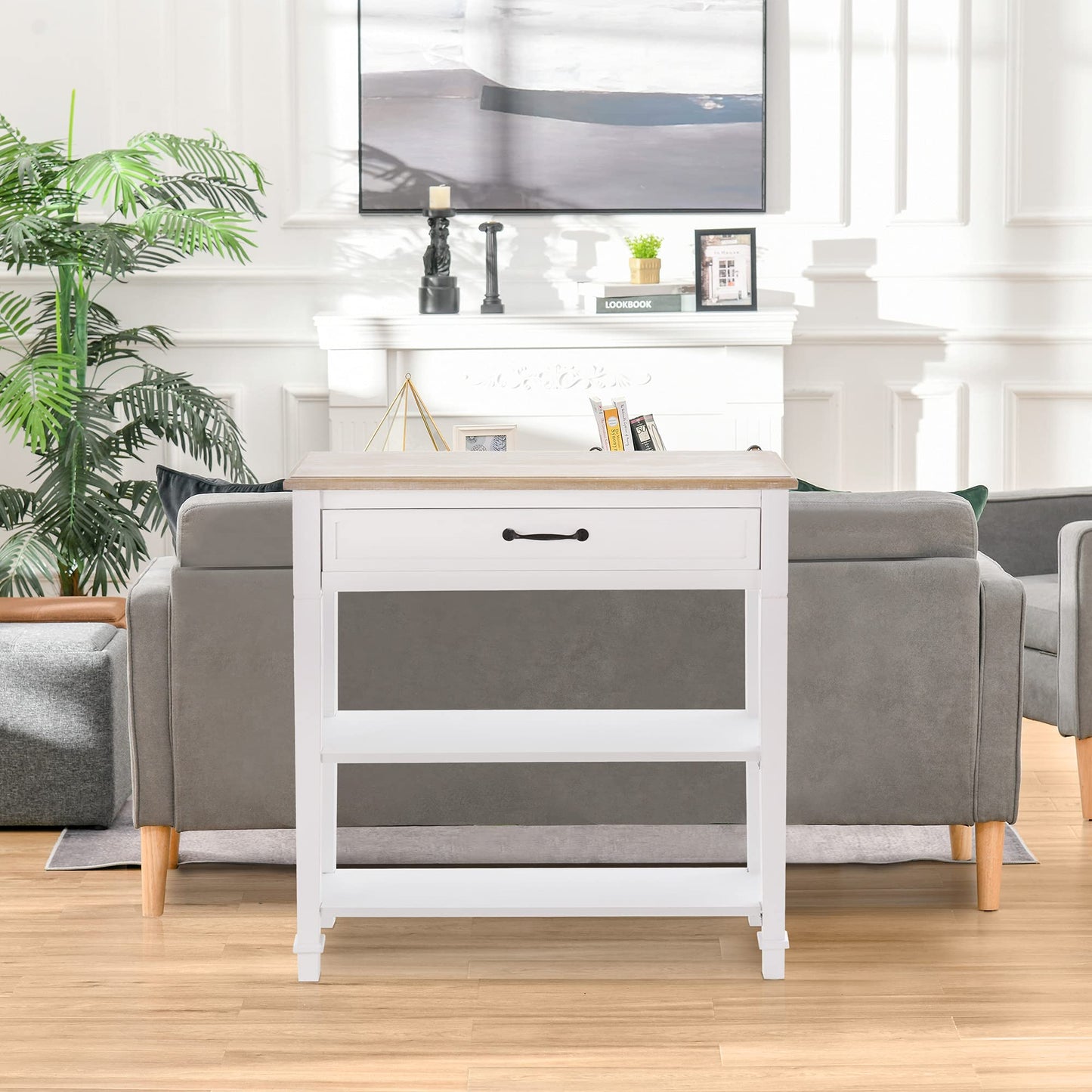 HOMCOM Modern Style Sofa Console Entry Hallway Table with Drawer and Shelves, Sturdy Build, and Large Storage, White - WoodArtSupply