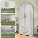 Maupvit Wardrobe Closet, Modern Armoire Wardrobe Closet with 2 Drawers and Arched Doors, 73" Tall Wooden Bedroom Armoires with Shelves and Hanging Rod, White Maupvit