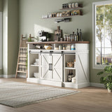 AMERLIFE 66" W Farmhouse TV Stand, Wood 40" H Tall Entertainment Center with Sliding Barn Door & Large Storage Shelves, Rustic Media Console for TVs up to 75", Distressed White AMERLIFE