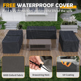 Amopatio Aluminum Patio Furniture Set, 8 Pieces Modern Metal Outdoor Furniture, Faux Wood Grain Finish Frame Patio Sofa Sets with 6" Cushion for Backyard, Beige (Included Waterproof Covers) Amopatio