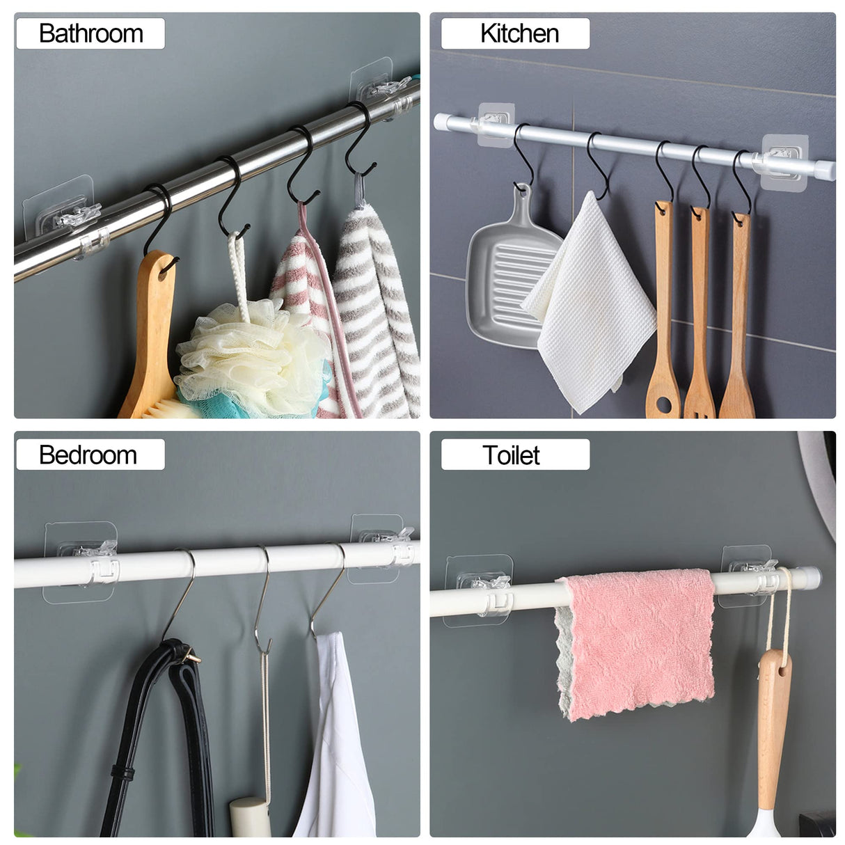 8PCS No Drill Curtain Rod Brackets No Drilling Self Adhesive Curtain Rod Holder Hooks Nail Free Adjustable Curtain Rod Hooks Curtain Hangers for Bathroom Kitchen Home Bathroom and Hotel (Transparent) Codoule