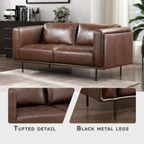 Lexicon Leather Loveseat Sofa, Top Grain Leather Sofa, Modern Couch, Oversized Sofa with Solid Wood Frame and Metal Legs, Couch Leather Sofas for Living Room, Bedroom, Office, 2-Seater Loveseat, Brown Lexicon