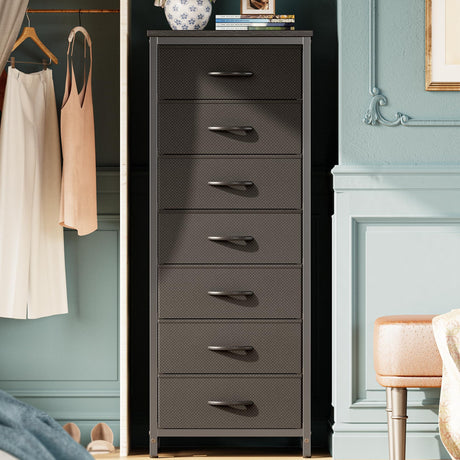 Huuger Tall Dresser for Bedroom, 7 Drawer Dresser & Chests of Drawers, Fabric Dresser for Closet, Bedroom, Night Stand, End Table with Metal Frame, Storage Tower with Fabric Bins, Black Huuger