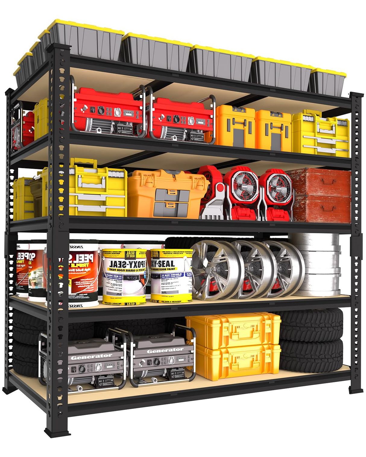 PrimeZone Heavy Duty Garage Storage Shelves - 48" W X 24" D X 72" H Adjustable Metal Shelving Unit, 5 Tier Industrial Shelves for Storage Standing Utility Rack for Warehouse, Pantry, Basement, Black PrimeZone