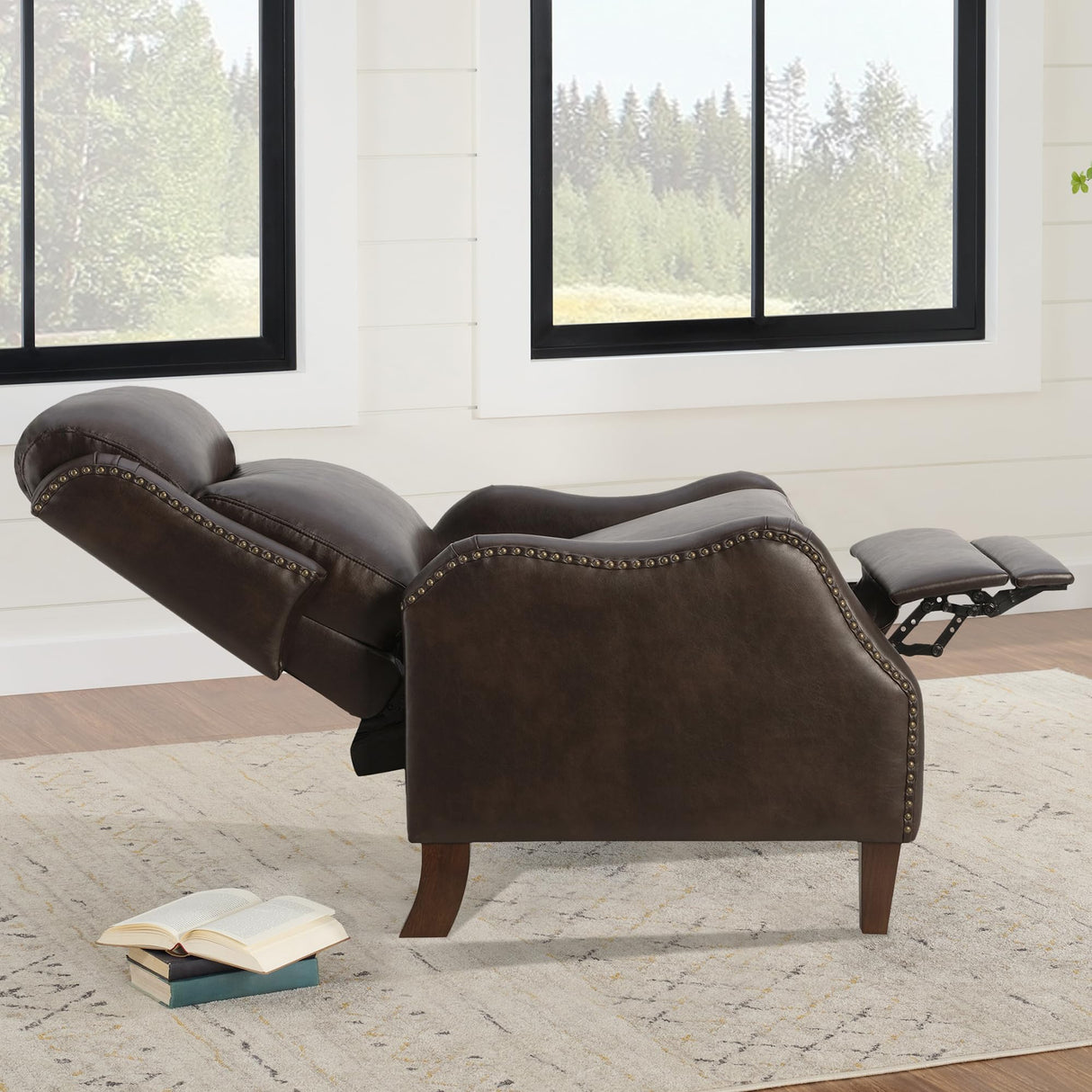 KISLOT Leather Pushback Recliner Faux Armchair with Rivet Decoration Single Sofa Accent Chair for Living Room Bedroom KISLOT