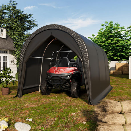 EROMMY Carport 10 x15 FT Heavy Duty, Portable Garage with All-Steel Metal Frame and Round Style Roof, Anti-Snow Car Canopy Outdoor Storage Shelter for Car, Truck, Boat EROMMY