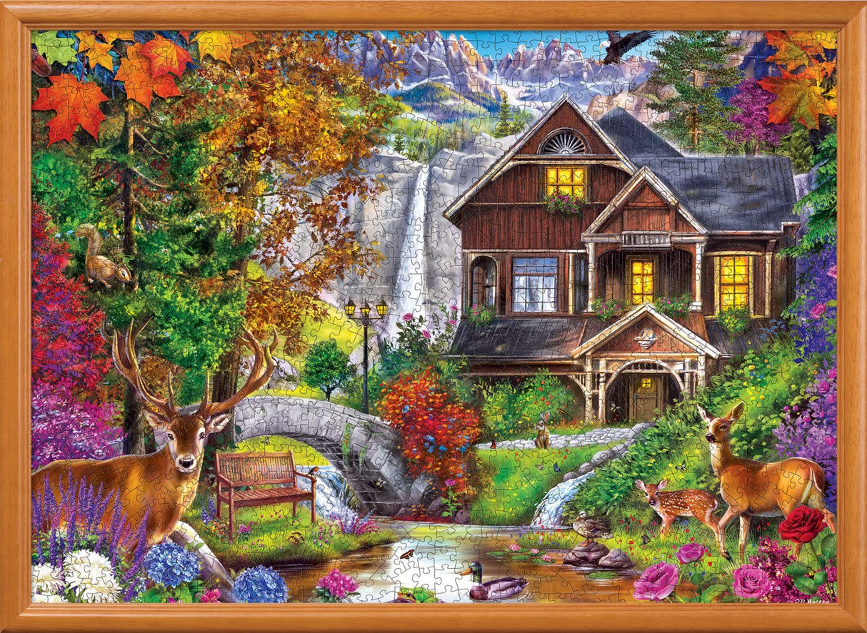 MasterPieces 1000 Piece Jigsaw Puzzle for Adults, Family, Or Kids - Hidden Falls Cottage - 19.25"x26.75" Masterpieces