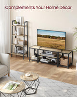 VASAGLE Modern TV Stand for TVs up to 65 Inches, 3-Tier Entertainment Center, Industrial TV Console Table with Open Storage Shelves, for Living Room, Bedroom, Turquoise Brown and Black ULTV097B60 VASAGLE