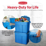 Rubbermaid Roughneck Tote 18 Gal, 6 Pack, Made in USA, Heritage Blue, Rugged Plastic Stackable Storage Bins with Lids and Handles Rubbermaid