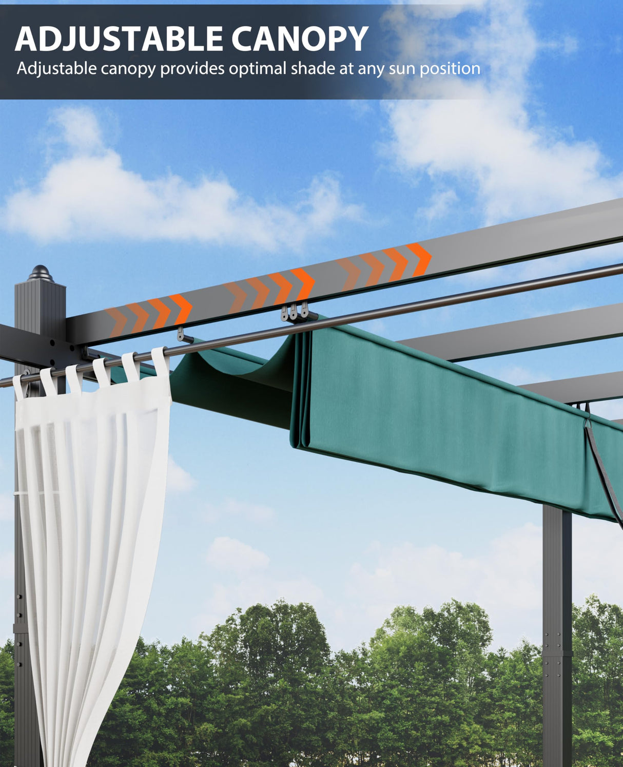 Garvee 10x13 Ft Outdoor Retractable Pergola with Canopy and Side Mesh Screen, Upgraded Gray Post Aluminum Pergola, Modern Pavilion for Backyard, Patio, Porch, Grape Trellis, Blue + White Garvee