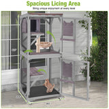 GUTINNEEN Catio Outdoor Cat Enclosure Mobile Cat House Indoor On Wheels with Scratch Post, Hammock, Resting Box, Platform, Tarp Roof 62.8", Grey GUTINNEEN