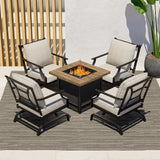 Grand patio 5-Piece Patio Furniture Set with 29-Inch CSA Approved Woodgrain Propane Gas Fire Pit Table Outdoor Rocking Chairs with Gray Olefin Cushions for Dining Party Grand patio