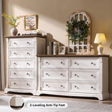 Farmhouse 6 Drawers Dresser for Bedroom, 54" Wide Large Dressers & Chests of Drawers w/Roman Column, Wooden Dresser TV Stand with Large Drawers for Nursery Bedroom Living Room Hallway, Antique White T4TREAM