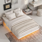 Anwickjeff Full Size Floating Platform Bed with LED Lights and Solid Wood Slats in White anwickjeff