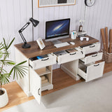 boknight 60" Farmhouse Executive Desk with Lock,Home Office Desk with Charging Station,Executive Desk with 4 Drawers & 1 Cabinet&1 File Cabinet for Office and Home boknight