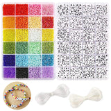 DICOBD 12000pcs 3mm Glass Seed Beads for Bracelets Making Kit with Letter Alphabet Beads, Friendship Bracelet Kits 8/0 Craft Bead for Jewelry Making Necklaces and Key Chains with 2 Rolls of Cord DICOBD