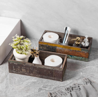 TIMRIS Farmhouse Distressed Wooden Storage Box, Rustic Bathroom Decor Box, Decorative Toilet Tank Basket Nice Butt, Solid Reclaimed Wood Organizer Box with Handles (Random) - WoodArtSupply